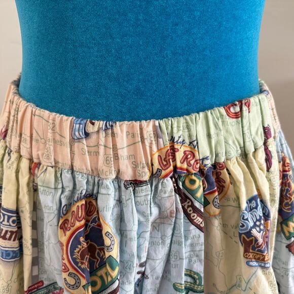 Vintage Western Rockabilly Ruffled Skirt Rt. 66 Print Cottage - Picture 3 of 11